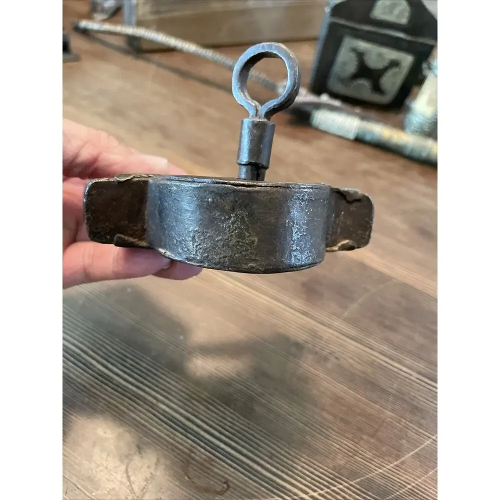 Rare antique handmade 1800s pad lock solid steel With key.